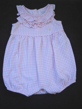 Ralph Lauren Infant Girl Pink White Gingham Check Ruffle Romper Size 3 M NEW