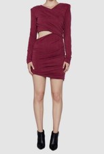 129 Bardot Women's Red Ruched Cutout Long Sleeve Mini Dress Size L