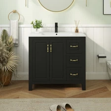 Freestanding 36" Bathroom Vanity Set: Porcelain Sink & Storage Cabinet