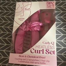 Curly-Q Heatless Curl Set:1 Curling Rod,2 Scrunchies,1 Hair Clip  Spray Bottle