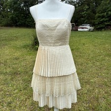 Vintage Cream Lace Pleated Mini Dress Coquette Balletcore Fairy Medium