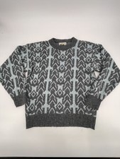 Vintage Le Tigre Sweater Mens Medium Gray Abstract Print Tight Knit Crew Neck