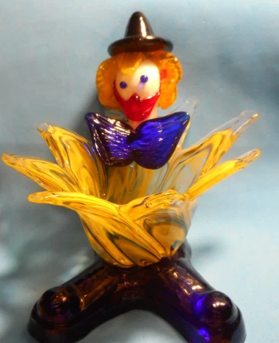 Vintage Murano CLOWN Candy Dish Hand Blown Glass Clown Figurine