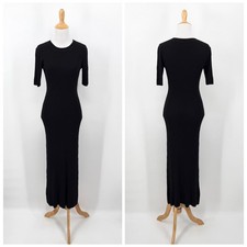 ENZA COSTA Silk Sweater Rib Half Sleeve Dress Womens Medium Black Quiet Luxury