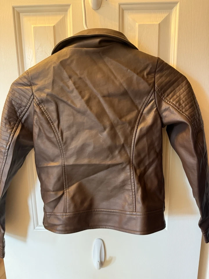 Jessica Simpson Niñas Pequeña 7/8 Falsa Chaqueta de Cuero Marrón Cuello Desmontable Foto 2 de 4
