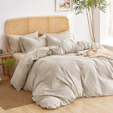 - Striped Cotton Duvet Cover Set, 100 Washed Cotton Textured Percale Bedding Se