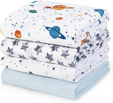 4 Pack Baby Muslin Swaddle Blankets, 100 Cotton and Ultra Soft Breathable Recei