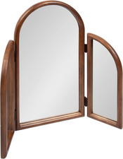Amoli Arched Tri-Fold Mirror - 32x28 Walnut Brown for Makeup & Vanity