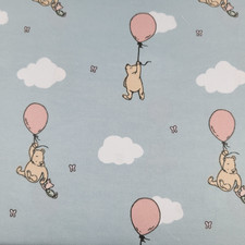 Lenzuolo classico Winnie Pooh Bear collezione QUEEN blu cielo palloncini nuvole di maialino