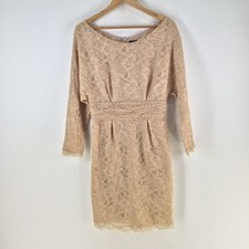 Little Joe woman dress womens L aus 10 pencil beige floral lace long sleev117626