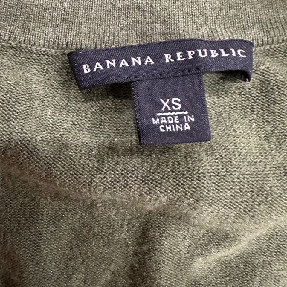 Cárdigan Banana Republic Verde Oliva Mezcla Seda XS Manga 3/4 Cuello en V *agujero Foto 2 de 4
