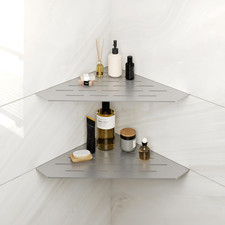 2-Pack 10" Brushed Nickel Recessed Corner Shower Shelf, for Tiled Bathroom Walls