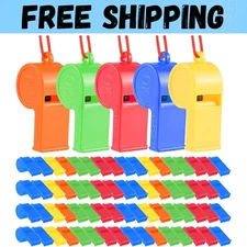 72Pcs Plastic Whistles, Bulk Whistles, Training Sports Whistles with Lanyard, Lo
