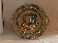 Buffalo Pottery Deldare Ye Olden Times Days Open Handle Cake Plate Platter "BS"