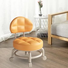 Low Round Rolling Stool Pedicure Stool Multipurpose PU Leather Cleaning Roller