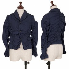 Used Comme Des Garcons Cotton Shirred Gathered Jacket Navy Xs Ladies
