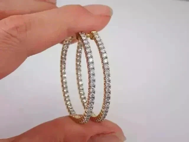 2Ct Round Cut Lab-Created Hoop Huggie Earrings In 14K Yellow Gold Plated Silver - Image 3 of 4