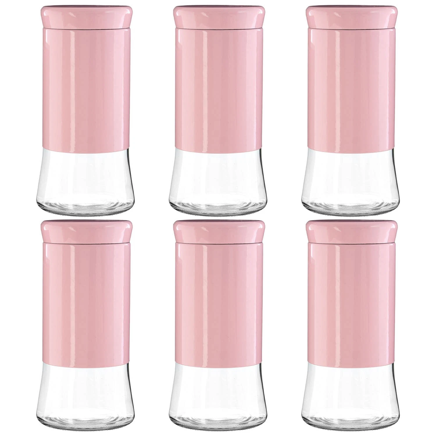 Set Of 6 1.5 Litre Pink Stainless Steel Storage Jar Preserving Glass Canister