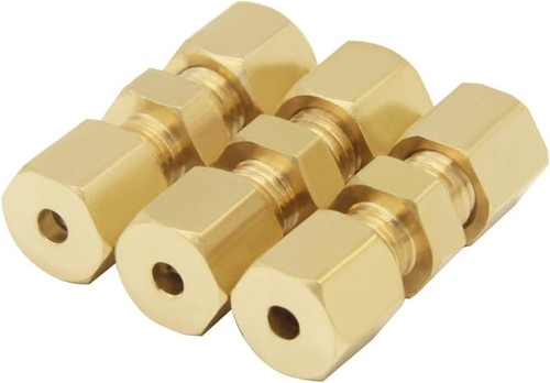 Hooshing 3PCS Brass Compression Tube Pipe Fitting 1/8" Tube OD x 1/8" OD Union C