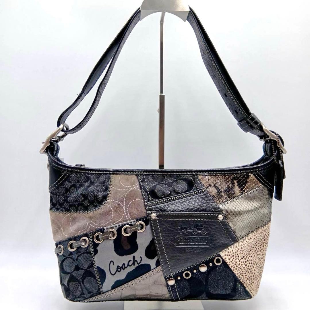 COACH PATCHWORK EXOTIC LEATHER Python STUDS PUNCH… - image 1