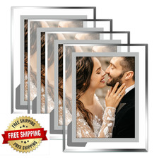 Vienrose 8x10 Picture Frame Set of 4, Clear Glass Photo Frames, Silver Edge