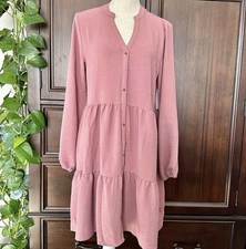 Nine West Women’s Tiered Button-Front Midi Dress – Mauve Pink, Size Small