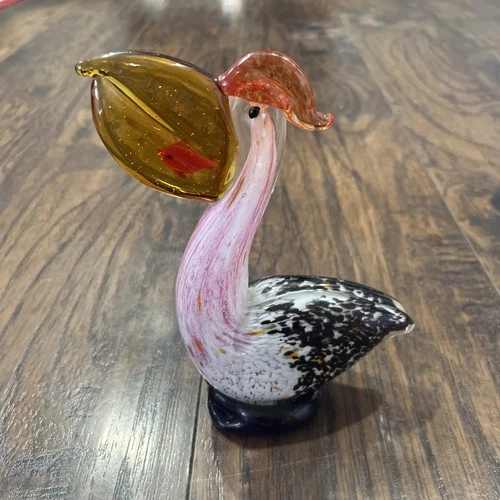 VTG Murano Style Glass Pelican Figurine With Fish in the Mouth