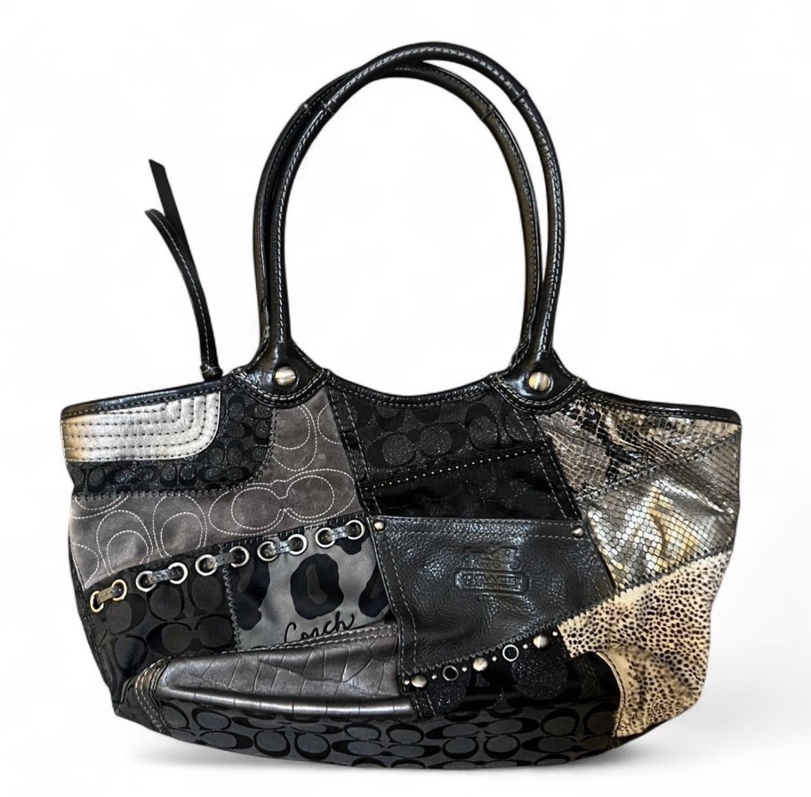 Coach Patchwork Metallic Black Gray Silver Large … - image 1