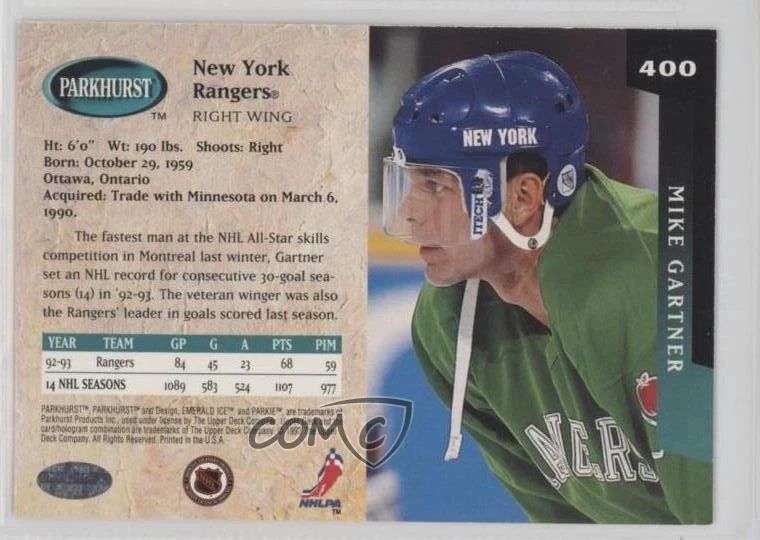 1993-94 Parkhurst Emerald Ice Mike Gartner #400 HOF - Image 2 of 2