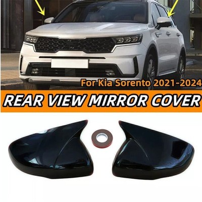 For KIA Sorento 2021-2023 Gloss Black OX Horn Side Rearview Mirror Cover Trim