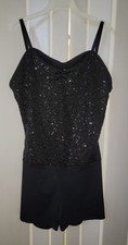 Biketard, Dance, Ballet, Gymnastics, Skating black Leotard Sequin Costume CL