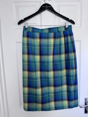 Vintage Bianca karierter karierter Midirock - blau, grün & gelb UK 12 - 14