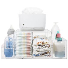 Acrylic Diaper Caddy and Wipes Organizer with 4 Compartments for Changing Tables