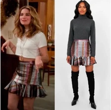 Derek Lam 10 Crosby Alexis Rose Metallic Mini Flounce Skirt Schitt’s Creek Sz 4