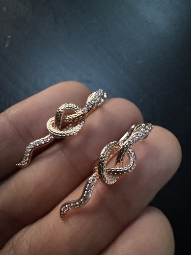 585 14K RG Stamped Serpentine Snake Wrapped Zircon Stud Earrings - Picture 6 of 9