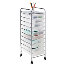 10-Drawer Multi-Color Rolling Craft Cart, Clear/Chrome