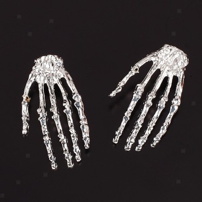 Paar Silberner Punk Gothic Big Skeleton Hand Ohrstecker