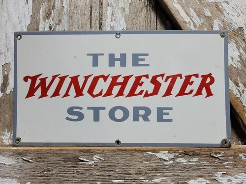 VINTAGE WINCHESTER PORCELAIN SIGN OLD FIREARM SPORT STORE GUN RIFLE AMMO SHOTGUN