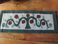 Folky Folk Art Primitive Apple Tree Handmade Wool Hooked Rug 40" Long