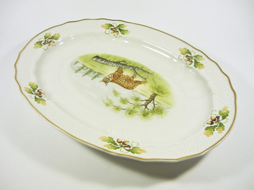 HOLLÓHÁZA, LYNX BOBCAT ARTIST SIGNED SERVING TRAY HANDPAINTED PORCELAIN ! (J202) - Picture 9 of 12