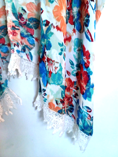 Love Culture Cardigan vorne offen Blumen leichter Kimono Damen 3XL Boho Spitzenbesatz - Bild 3 von 6