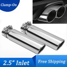 Set of 2 Stainless Steel Exhaust Tip for 2.5" Inlet 3" Outlet 12" Long Clamp-On
