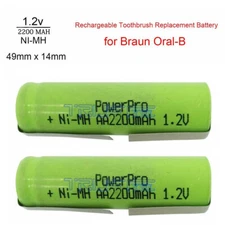 2pcs Electric Toothbrush Battery for Braun Oral B 49mm x 14mm Ni-MH Rechargeable