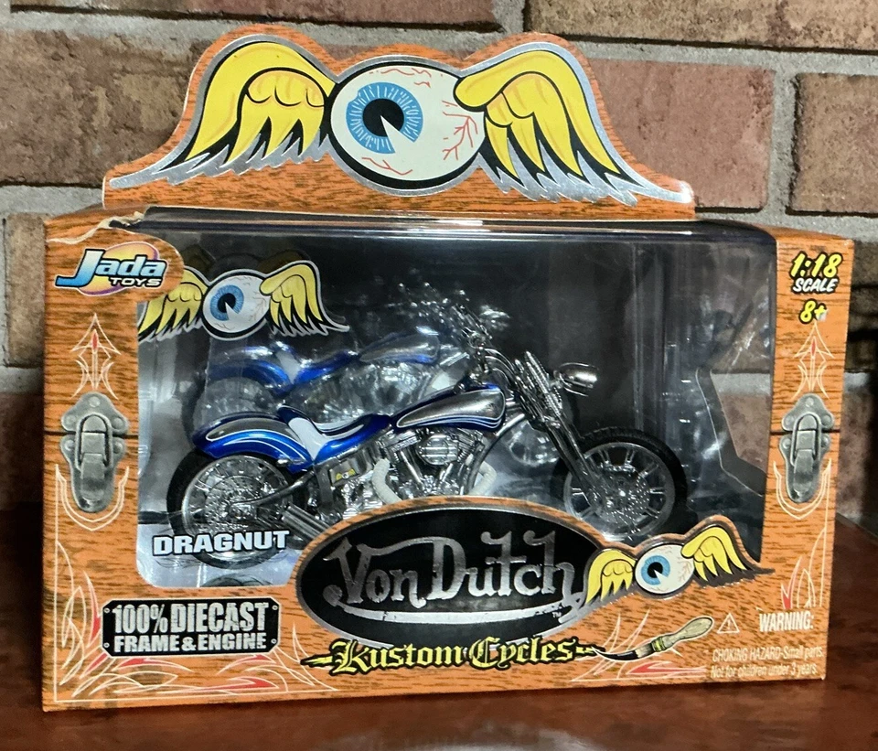 Jada Toys Von Dutch Kustom Cycles  1:18 DRAGNUT  BLUE & White 100% DIE-CAST - Image 4 of 4