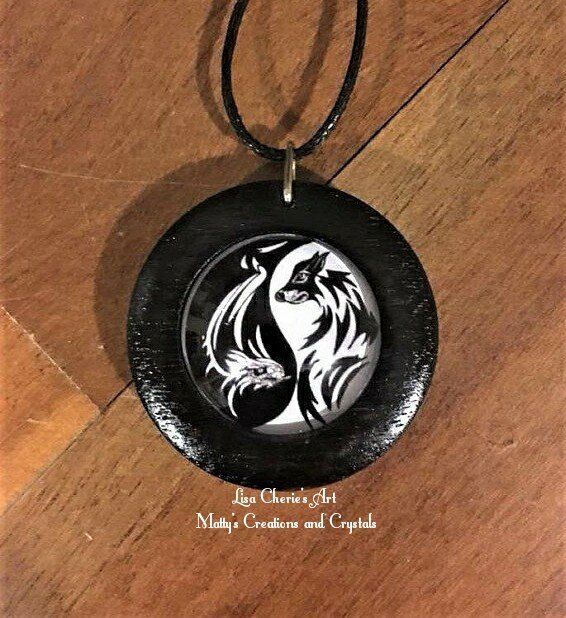 Yin Yang Dragon and Wolf Pendant in Wood, Symbolic Jewelry, Unisex Gift, Unique
