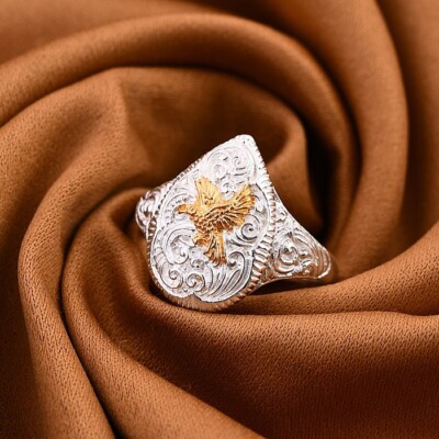 NEU! Royal Bali Collection Silber & Gelbgold Overlay auffälliges Adler Motiv Rin
