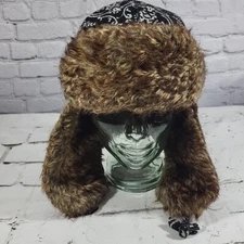 Winter Trapper Hat Womens Floral Brown Faux Fur 