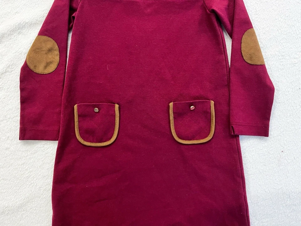 Hope & Henry Pocket Dress with Bow Girls Burgundy Long Sleeve Size 7 Christmas - Image 2 of 4