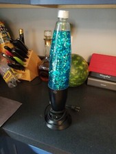 16" black base teal fluid lava lamp / glitter lamp