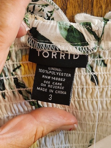 Torrid Size 3 (22/24W) Challis Babydoll Cami with Lemons Ruffle / Lace-Up NWT - Picture 9 of 11